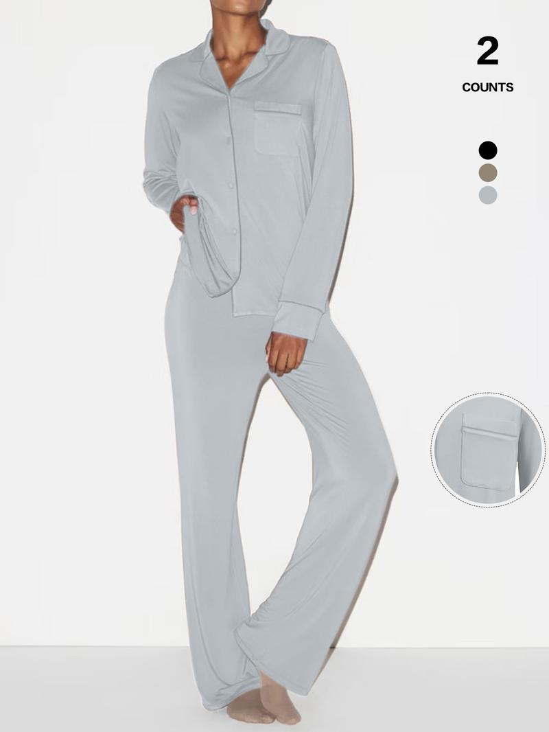2026 Women's 2-Piece Pajama Set, Soft Lounge Sets, Soft Modal Fabric, Button-Up Top & Wide-Leg Pants, Comfortable Loungewear for Women
