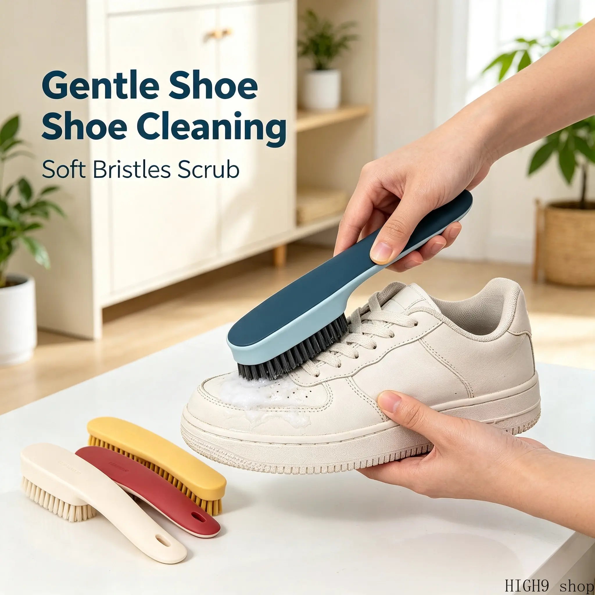 Long Handle Soft Bristle Cleaning Brush, Contrast Color Multifunctional Household Scrub Brush, Gentle Shoe Laundry Brush For Clothes, Shoes And Home Surface Daily Stain Removal