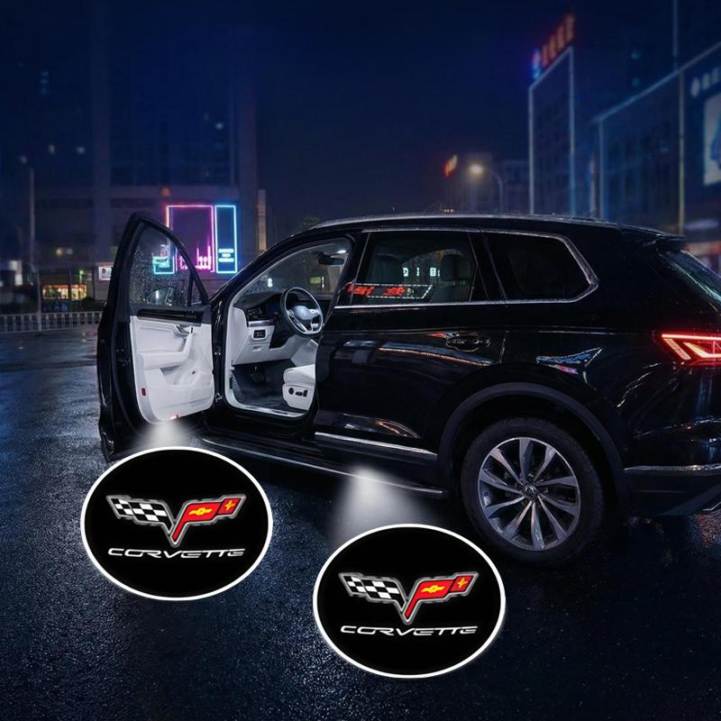 2/4 Pcs Corvette Door Projection Light/laser Lamp/new Welcome Light/modified Decoration Floor Lamp (batteries Not Included)