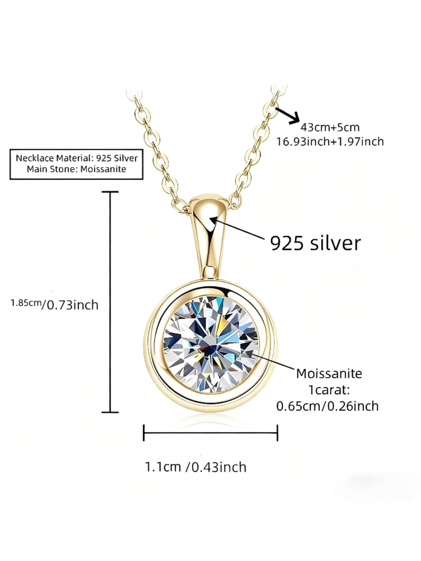 1 Carat Moissanite Pendant Necklace, S925 Silver, Couples Fashion Jewelry, Perfect for Dates, Parties, Gifts for All Occasions