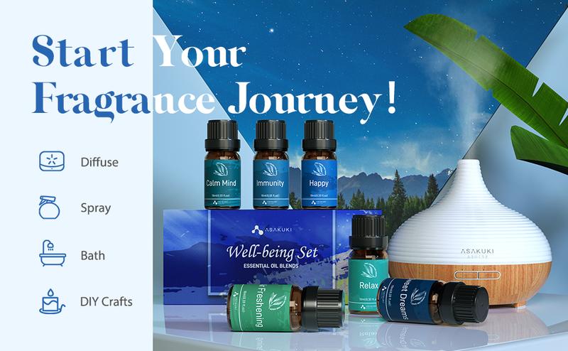 ASAKUKI Essential Oils Set (6 x 10 ml) for Diffuser, Holiday Scent, Stress Relief Scented Perfume Freshener Aroma gift Fragrance Healthcare Solution Healthy Aromatherapy, Therapeutic Lemon