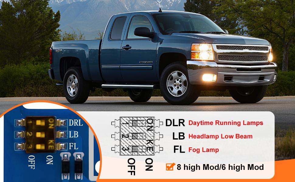 8 High Mod & 6 High Mod Customizable DRL Light Module for GM Vehicles, Compatible with 2003-2007 Chevy Silverado & GMC Sierra 1500/2500/3500 Classic