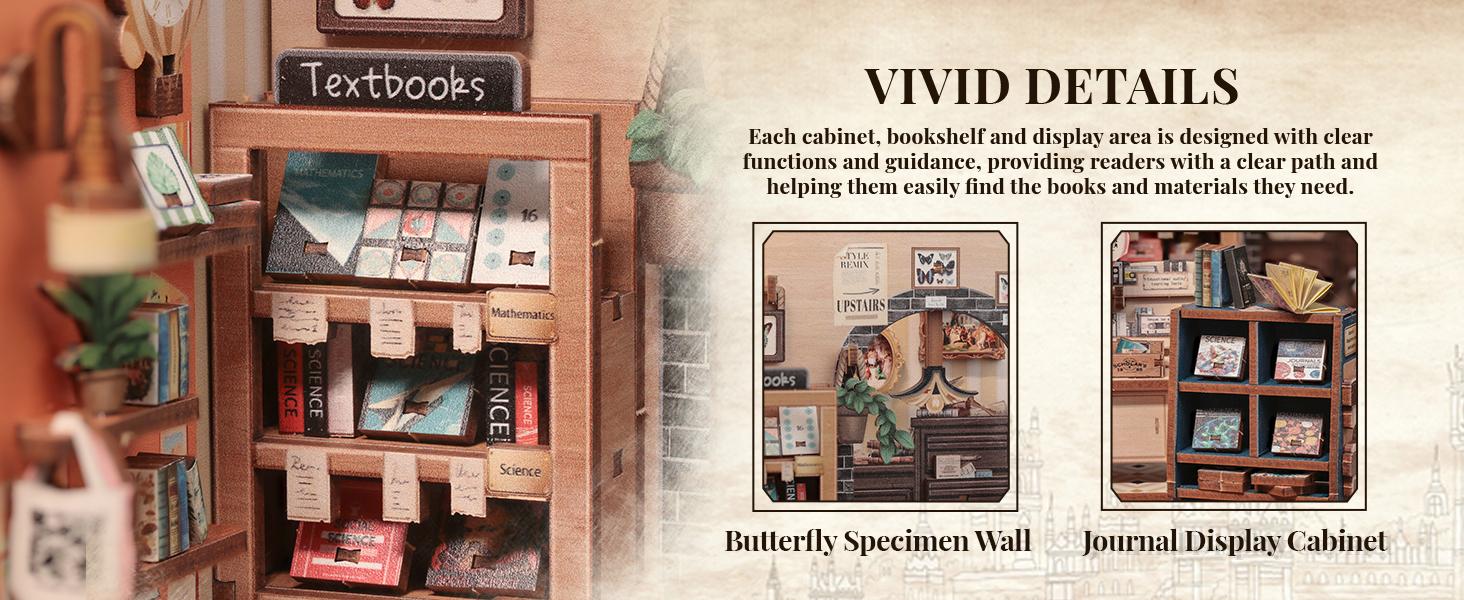 CUTEBEE DIY 3D Book Nook Kit The Scholar's Bookstore – Miniature Wooden House Dollhouse, Handmade Creative Bookshelf Decor | Holiday, Christmas and Black Friday Gift for Adults
