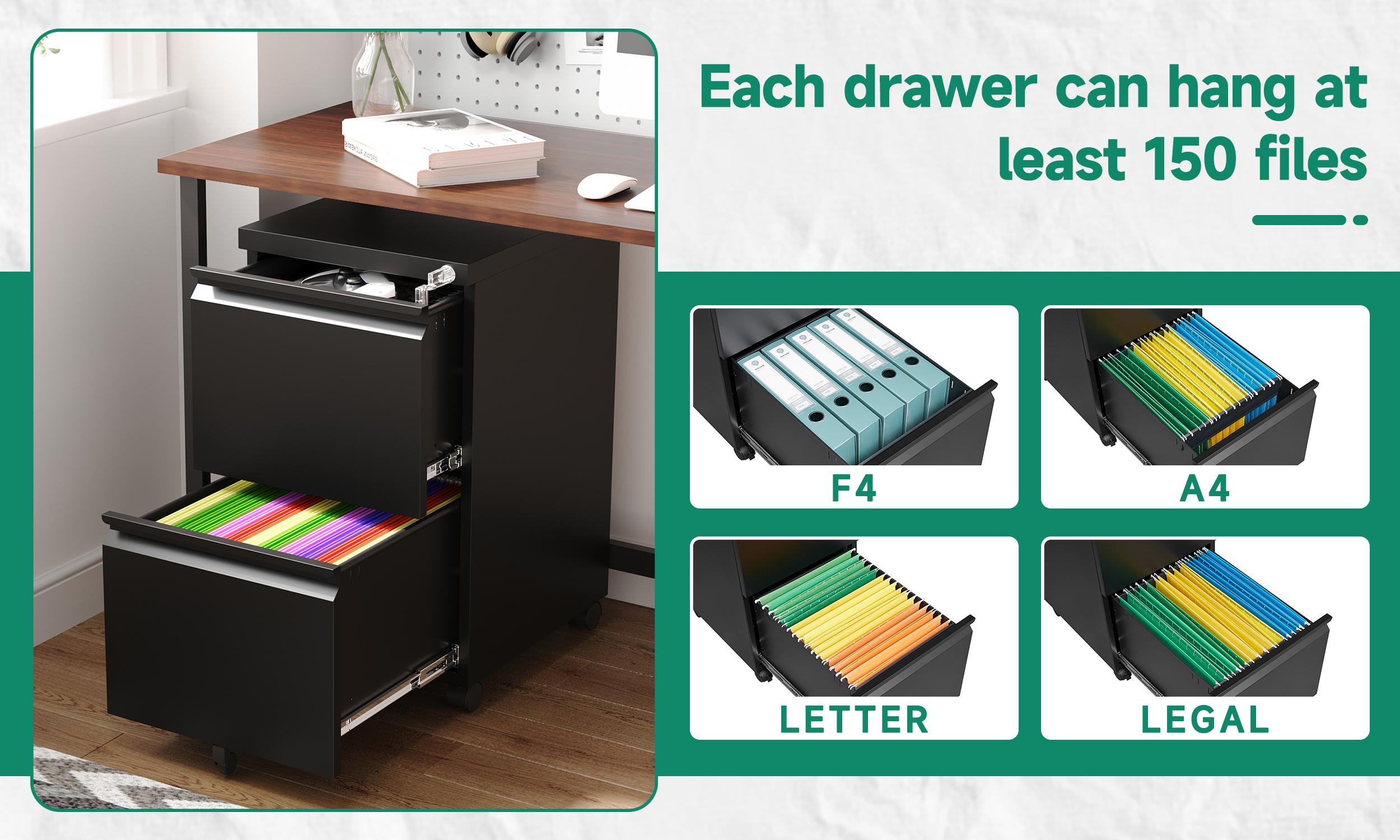 Letaya 2 Drawer Mobile File Cabinet with Lock,Under Desk Metal Filing Cabinets for Home Office Organizer Letters/Legal/A4(Required Assemble)