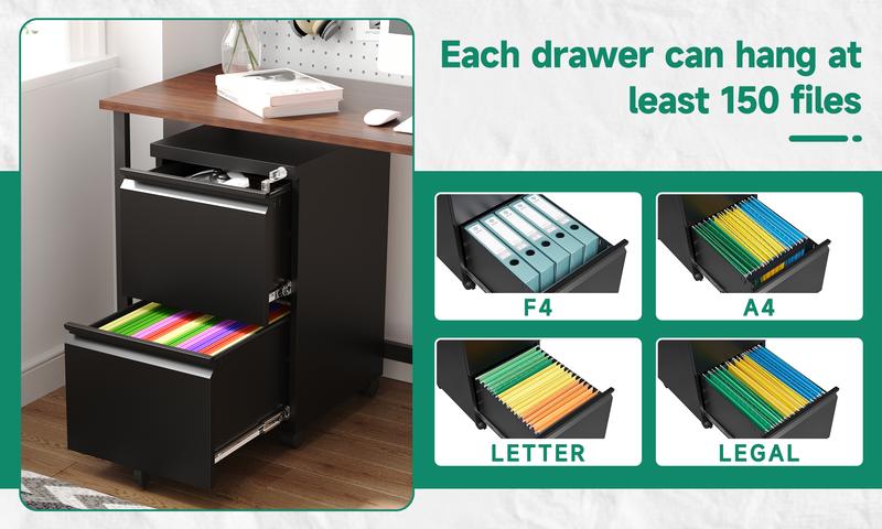 Letaya 2 Drawer Mobile File Cabinet with Lock,Under Desk Metal Filing Cabinets for Home Office Organizer Letters/Legal/A4(Required Assemble)