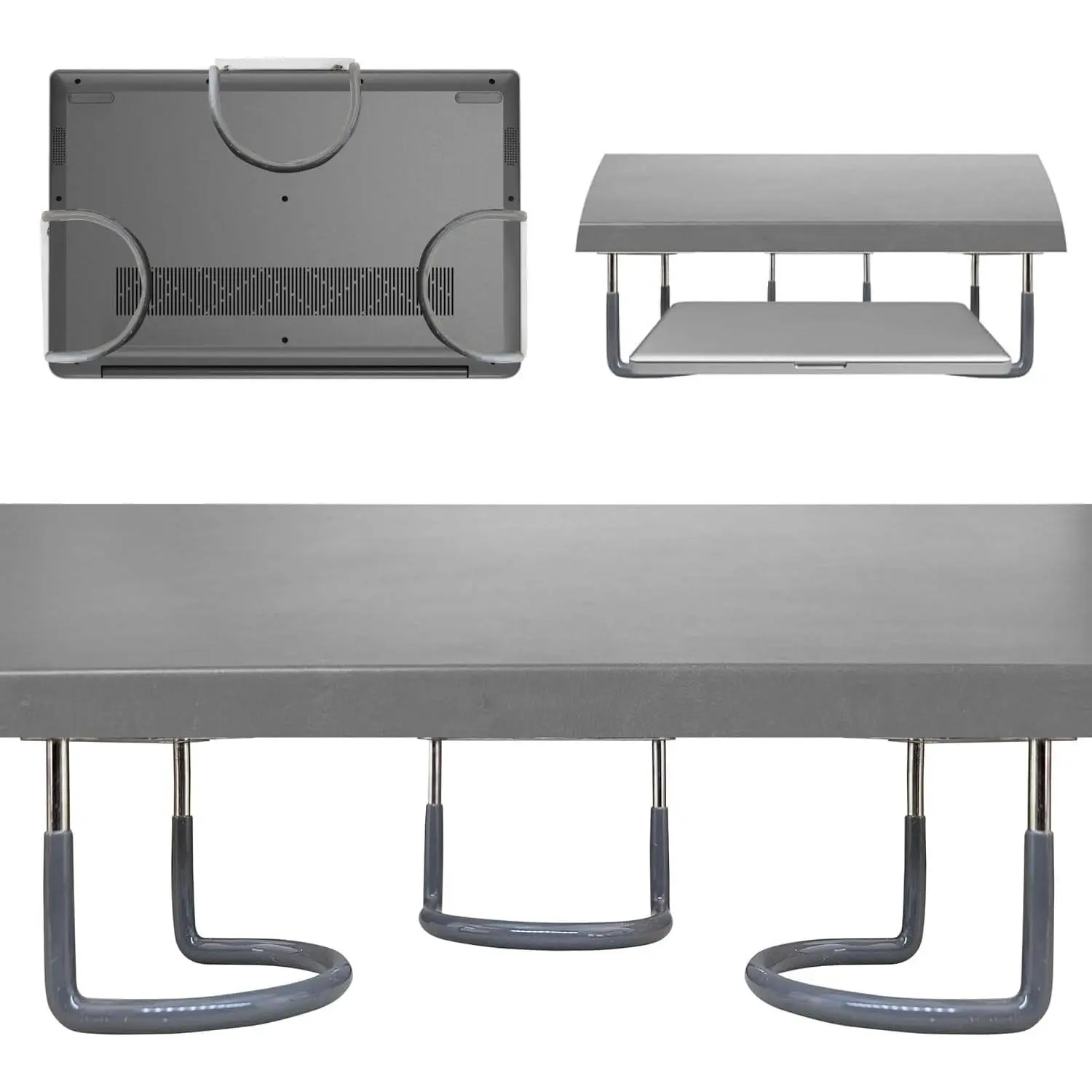 Rubberized Under Desk Laptop Mount - 3 Racks in 1 Sets, Laptop Under Desk Mount, Organizer Rack with Screws