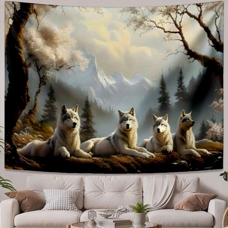 Casual Tapestries Four white wolves in nature Nature inspired design Multi-scene use