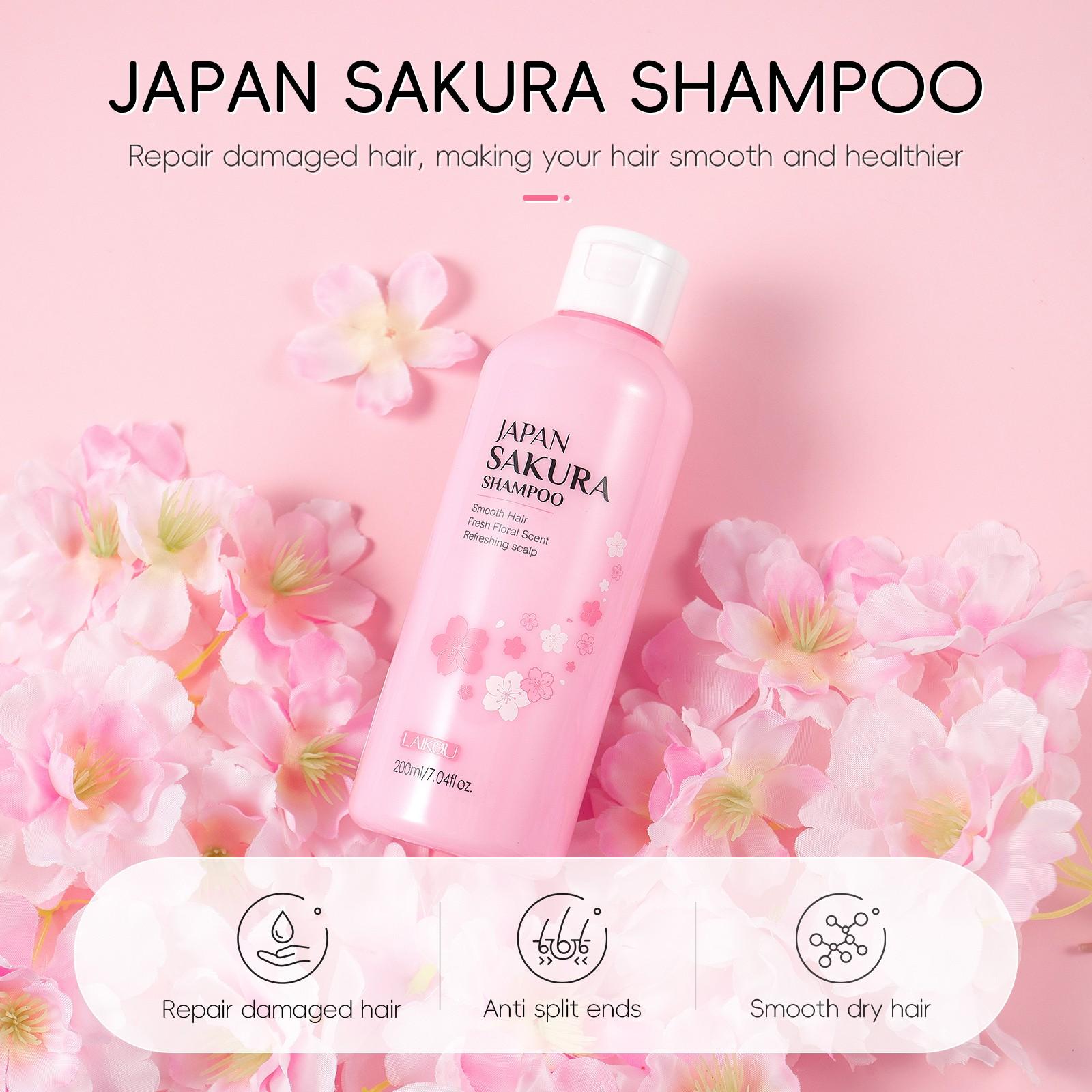 LAIKOU Japan Sakura Hydrating Nourishing Shampoo and Conditioner Set with Hair Mask, Sweet Floral Fragrance Hair Glow Kit, Lightweight Hydration Haircare for All Hair Types, Nourishing Scalp Set, Ideal Gift for Women 3-in-1 Bundle, Hair Care Solution