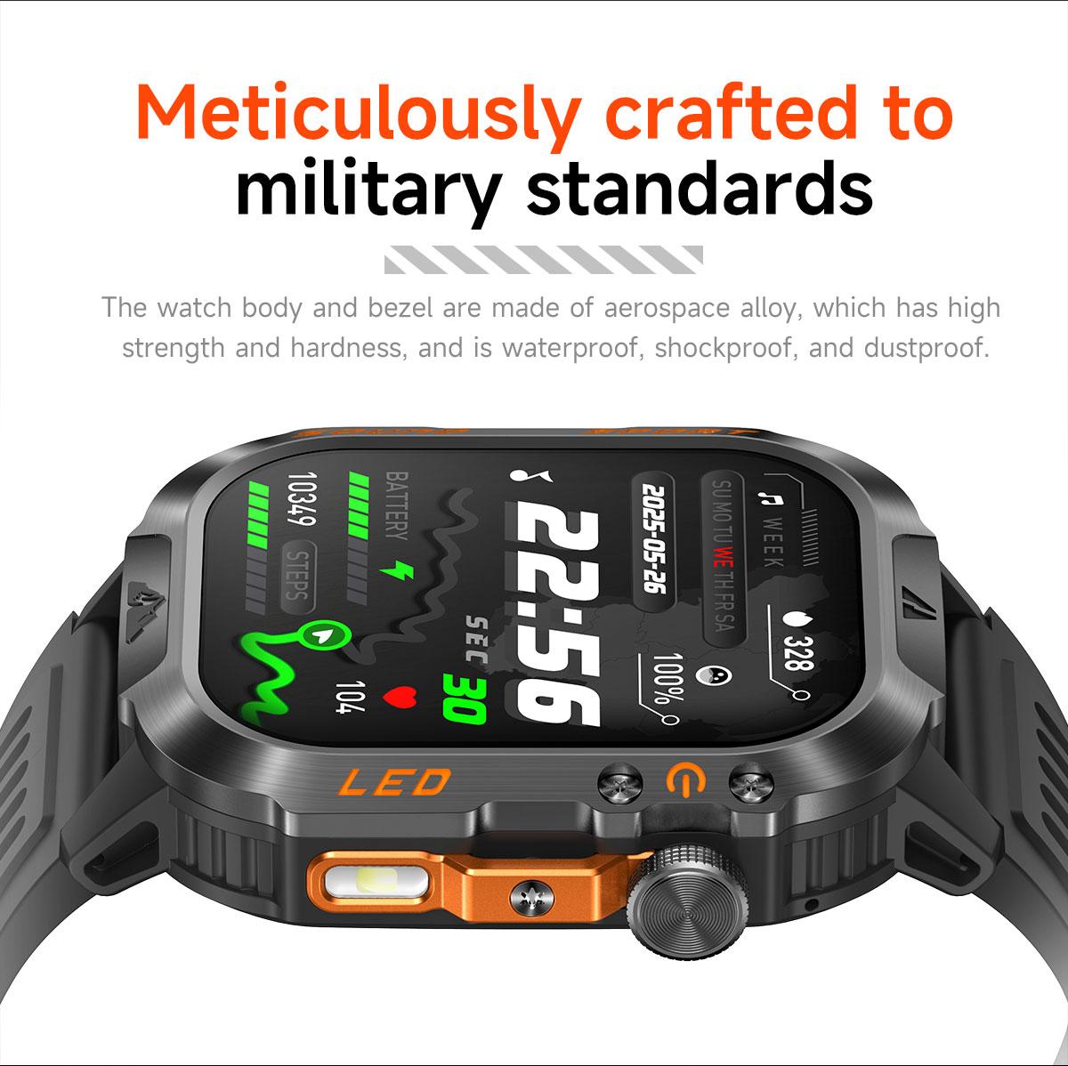HT46 Outdoor Smart Watch Bluetooth Calling Heart Rate Sleep Blood Oxygen Monitor LED Light for Cycling Hiking Camping