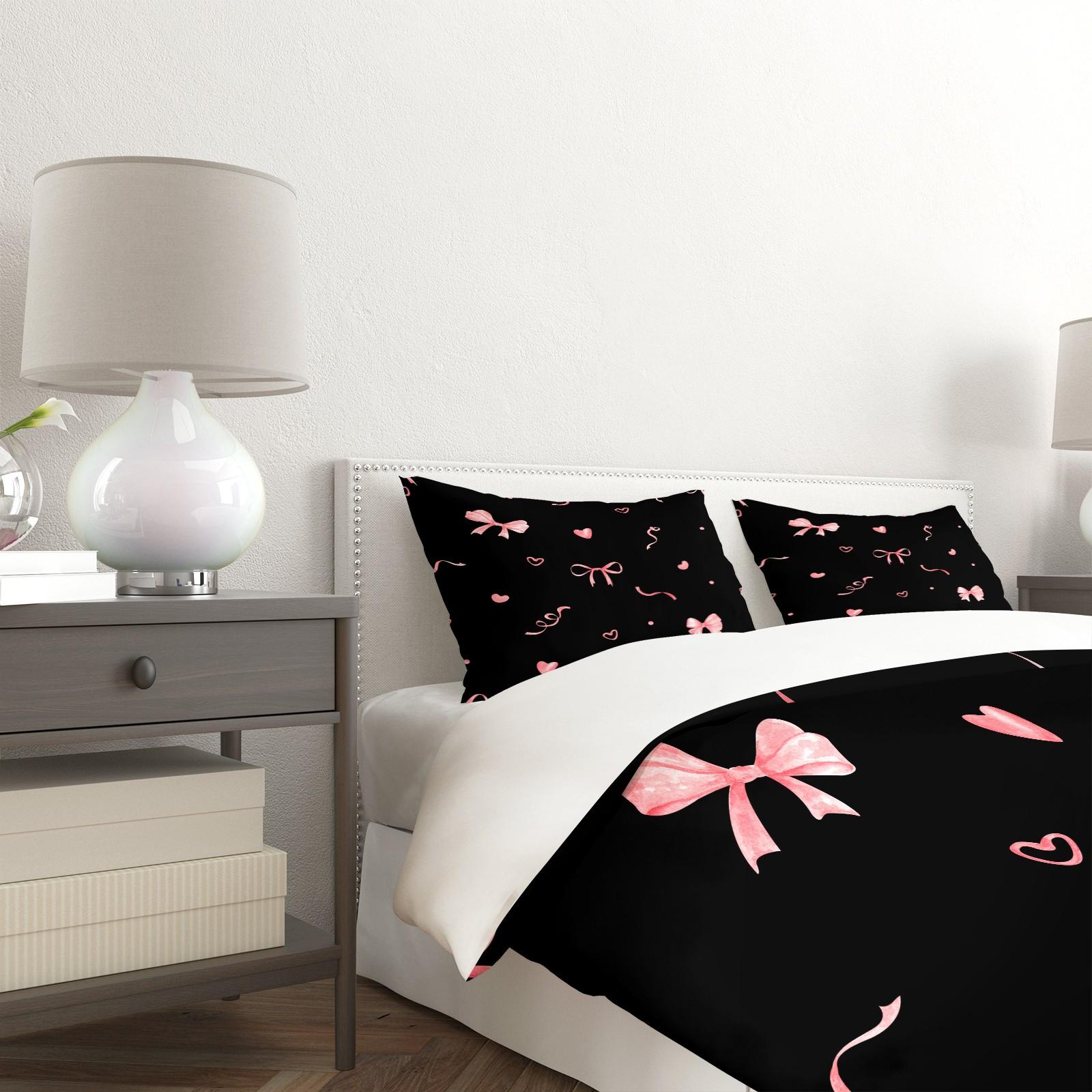 2/3 Pcs Coquette Pink Bow Print Duvet Cover Set, Cute Y2K Aesthetic Bedding Set, Vibrant Digital Print, Soft Microfiber with Zipper Closure, Ideal for Bedroom, Dorm, Girly Room Decor All Year Round - No Filling