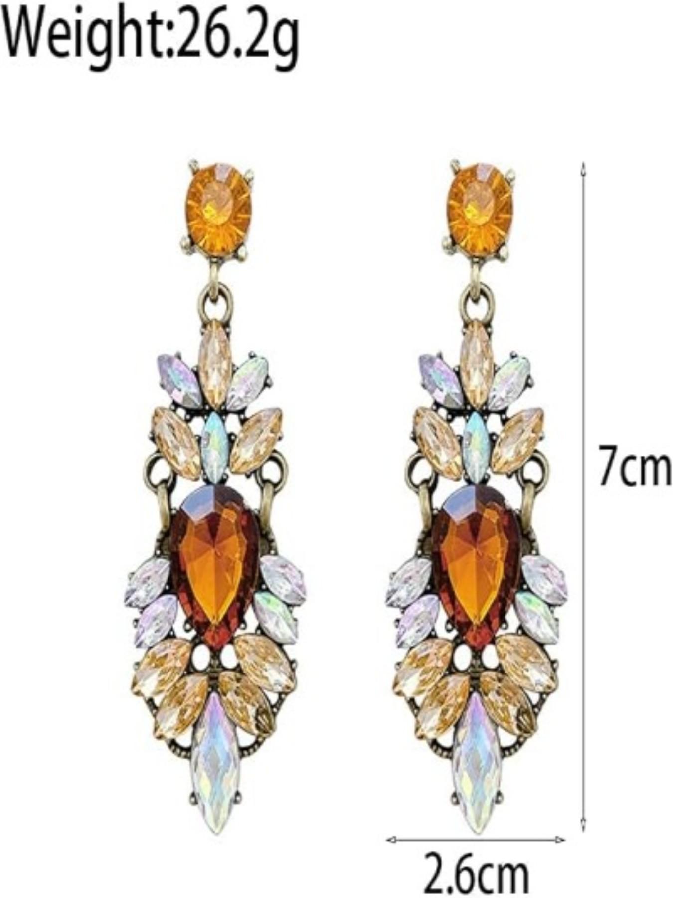 Women's Shiny Rhinestone Drop Earrings, Colorful Champagne Rhinestone Statement Earrings, Formal Ball Jewelry Gift