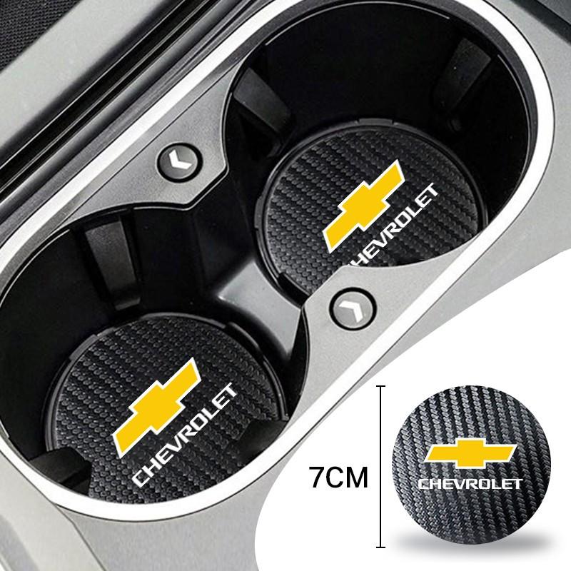 2pcs Carbon Fiber Coaster, Car Water Cup Anti-Slip Pad Mat, Auto Interior Accessory, Compatible with Chevrolet Models