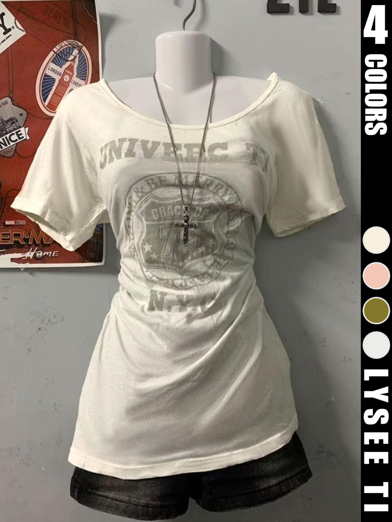 Fashionable Casual Women's Letter and Number Printed Loose Comfortable Round Neck T-Shirt, Ideal for Relaxed Daily