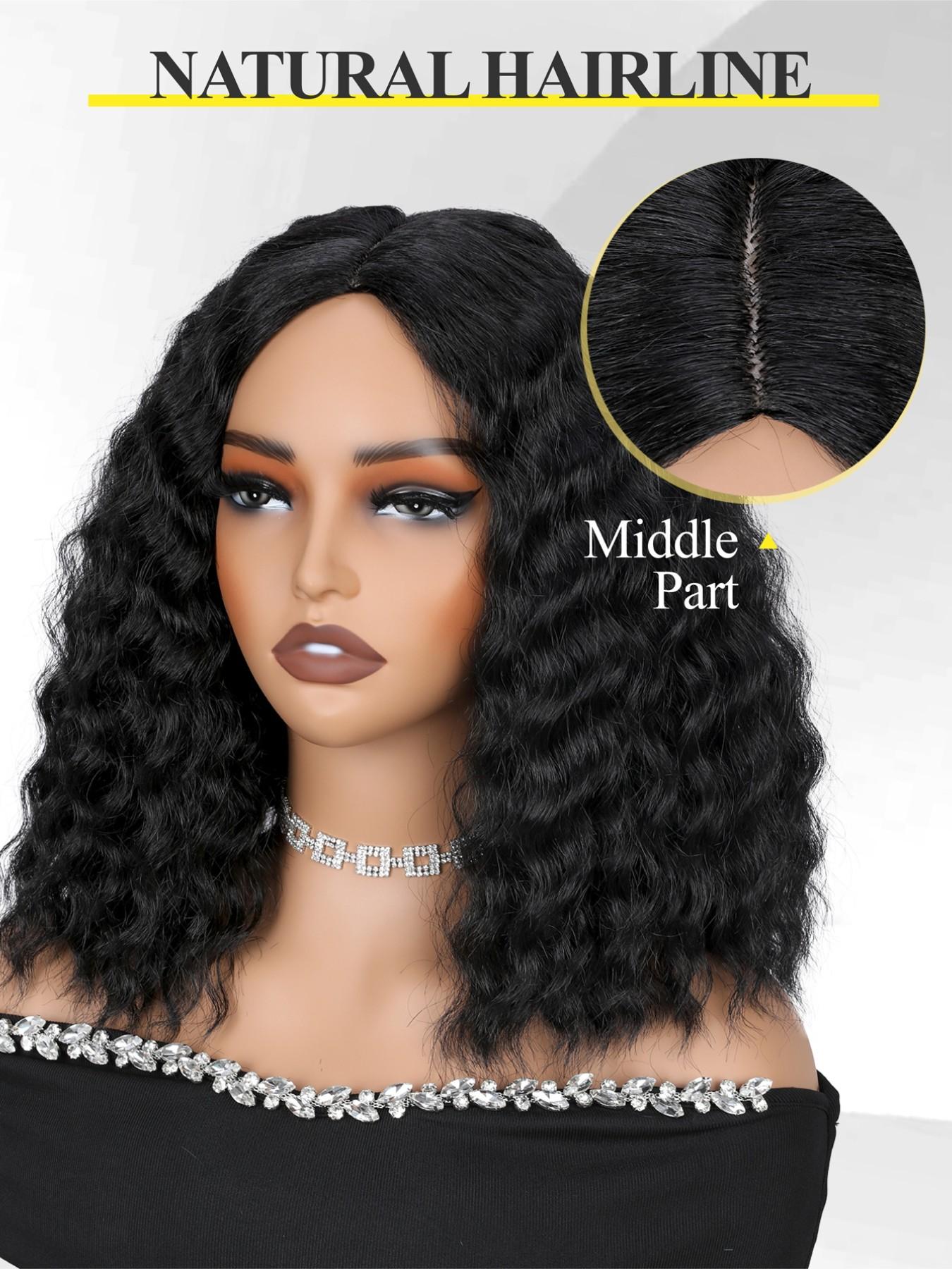 12 Inch Deep Wave Bob Wig Natural Black Wavy Wig Synthetic 