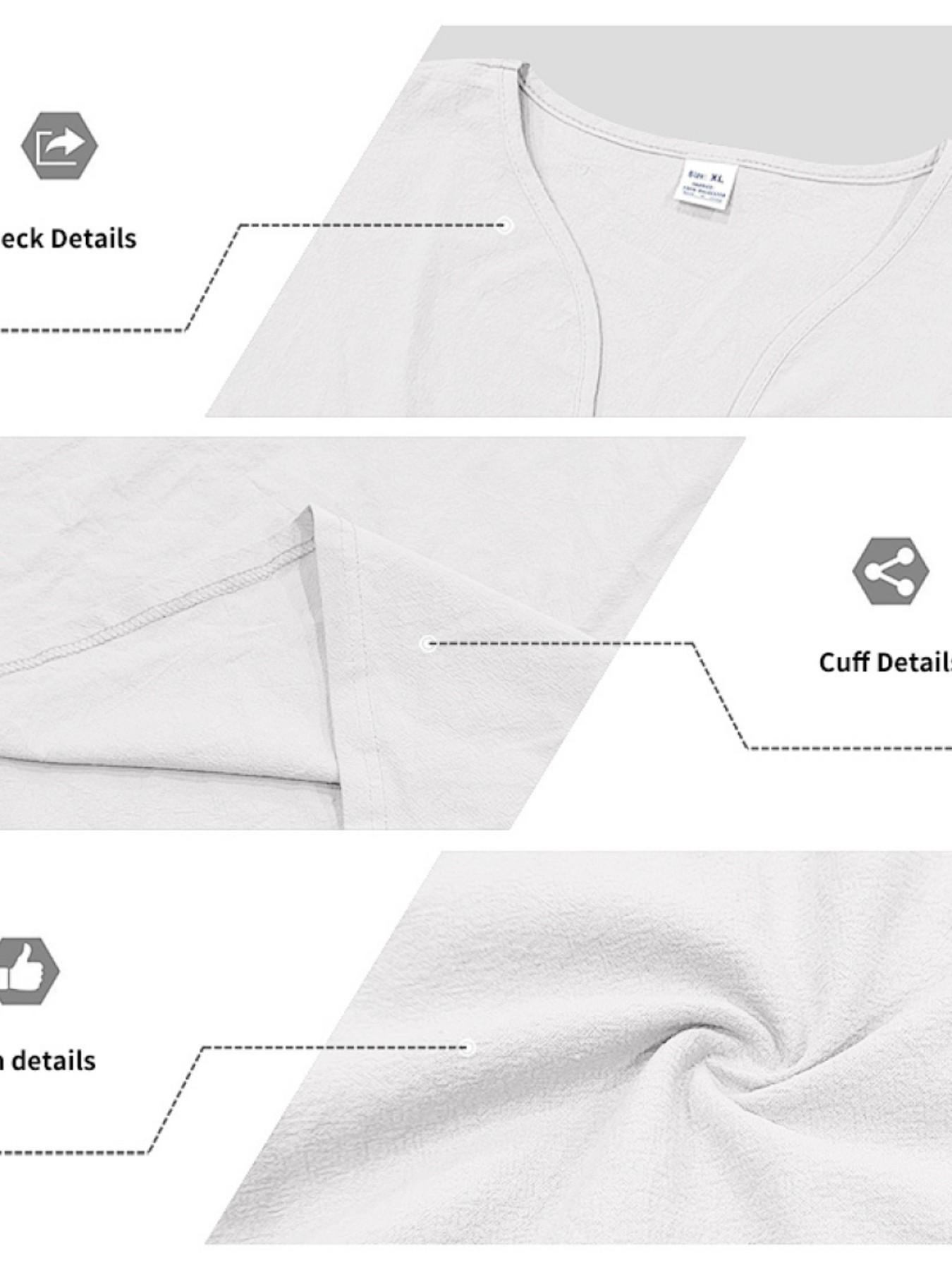 Men's Summer Loose Fit Linen T-Shirt, Breathable Deep V Design, Casual Short Sleeve Top, American Style, Cross-Border Fashion