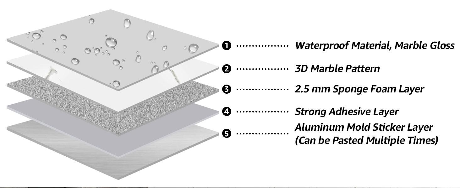 10pcs Peel and Stick Shower Waterproof Marble Tiles Wall Panels, 11.8"x11.8" Self-Adhesive Backsplash, for Home Bathroom, Kitchen, Living Room White (Not Real Tile)
