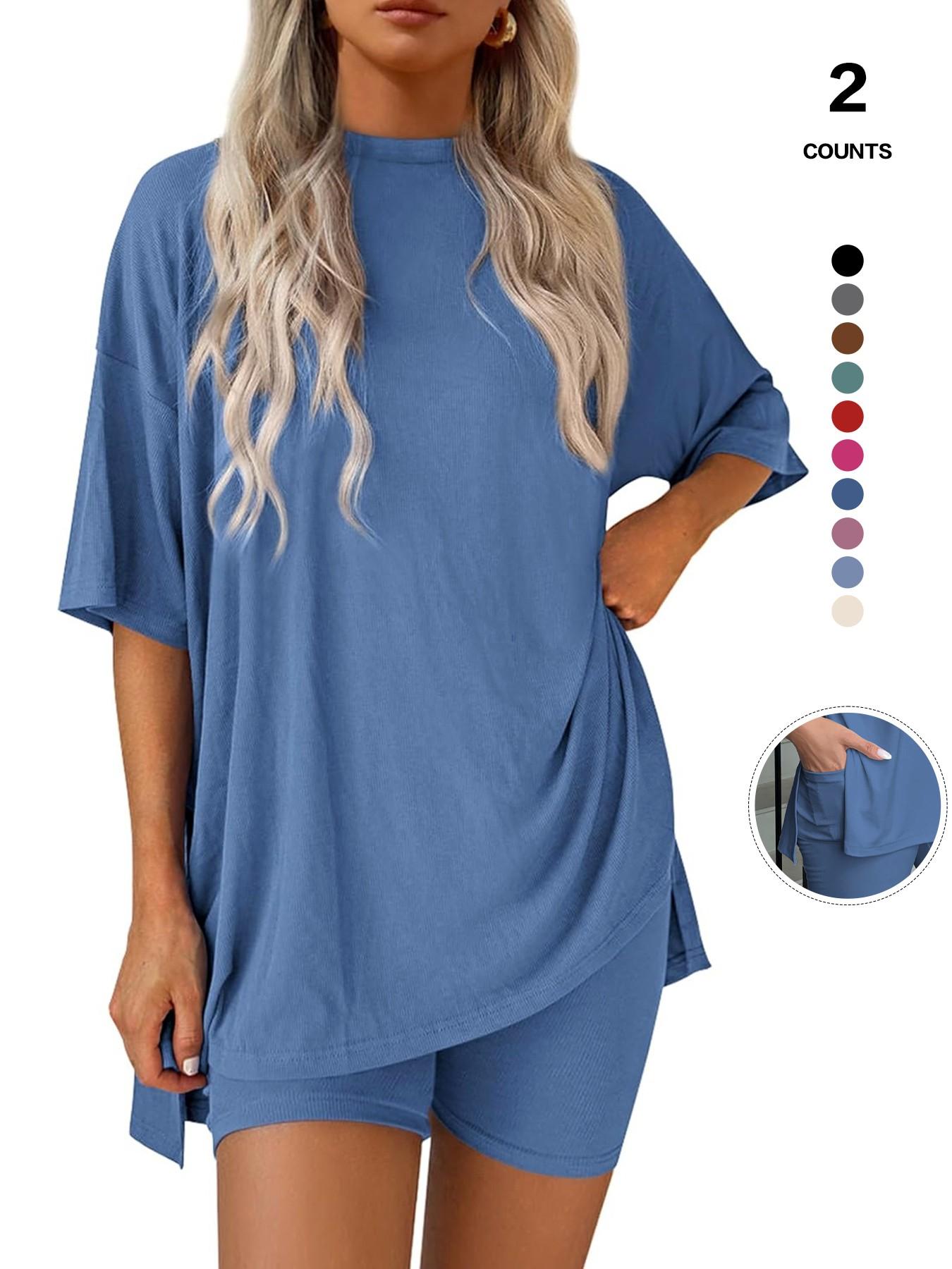 Vista X Cozy Mama Lounge Set, Women's 2-Piece, Crew Neck Oversized T-Shirts, Comfortable Home Wear, Perfect for Relaxing at Home Loungewear Nightwear Womenswear Homewear