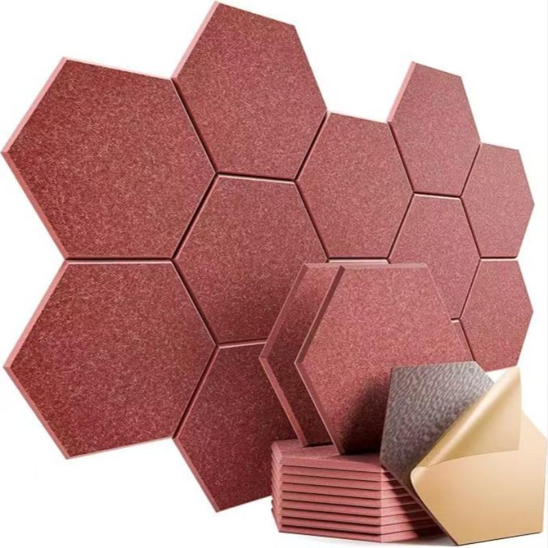 12pcs Hexagonal Self-Adhesive Sound Absorbing Panels, Indoor Noise Reduction Wall Decor, Thick Polyester Fiber, Living Room Decoration