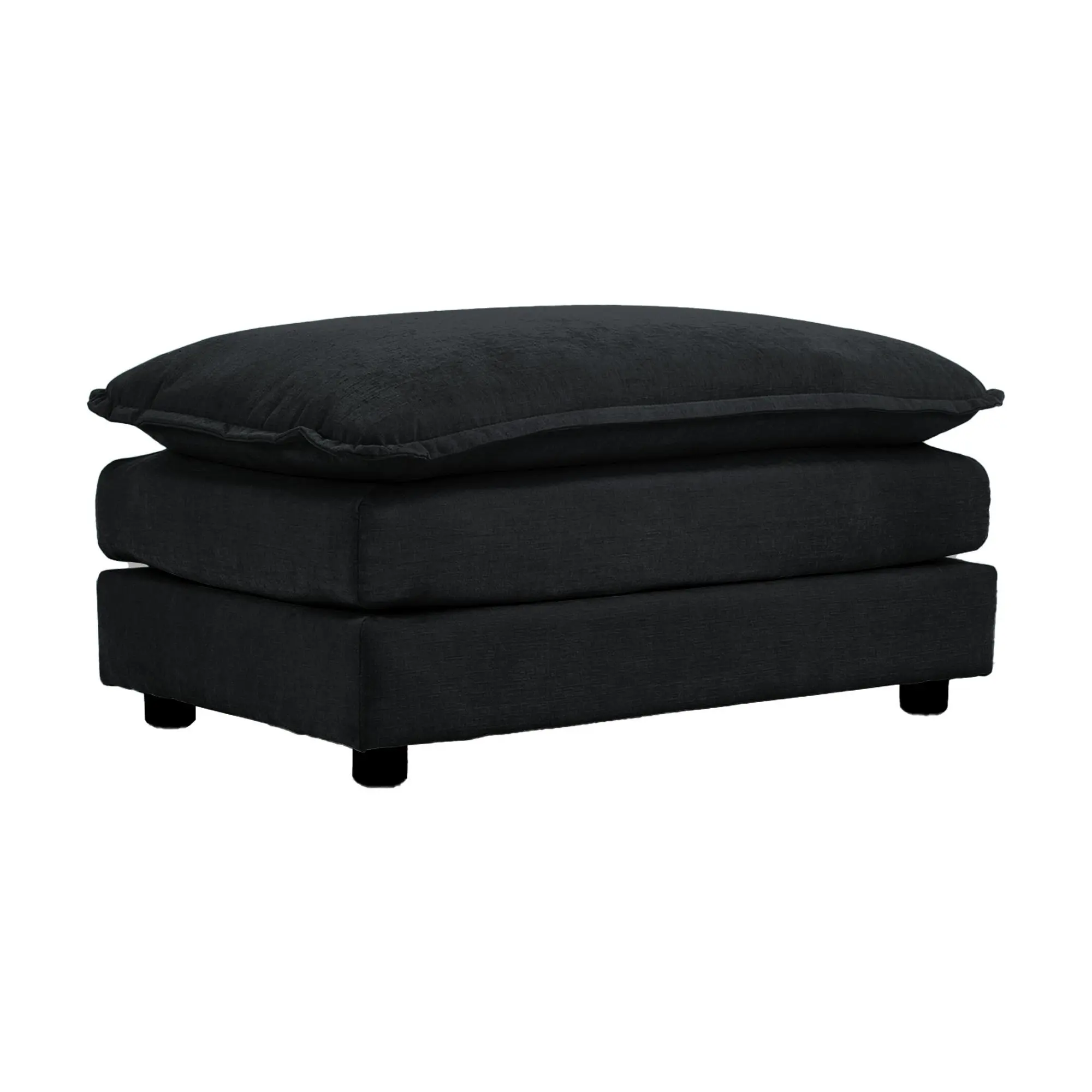 Black Chenille Ottoman Footrest for Living Room, Soft Upholstered Foot Stool to Pair with 2, 3, or 4 Seater Sofa, Modern Accent Stool for Bedroom and Apartment