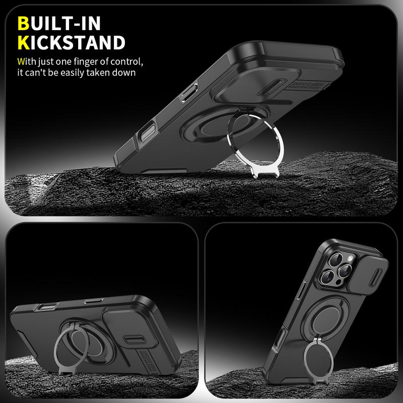 For iPhone 17 16 15 14 13 12 Pro Max with Camera Protector Case, 360 Rotated Ring Kickstand Holder Military Grade Shockproof Protective Cover