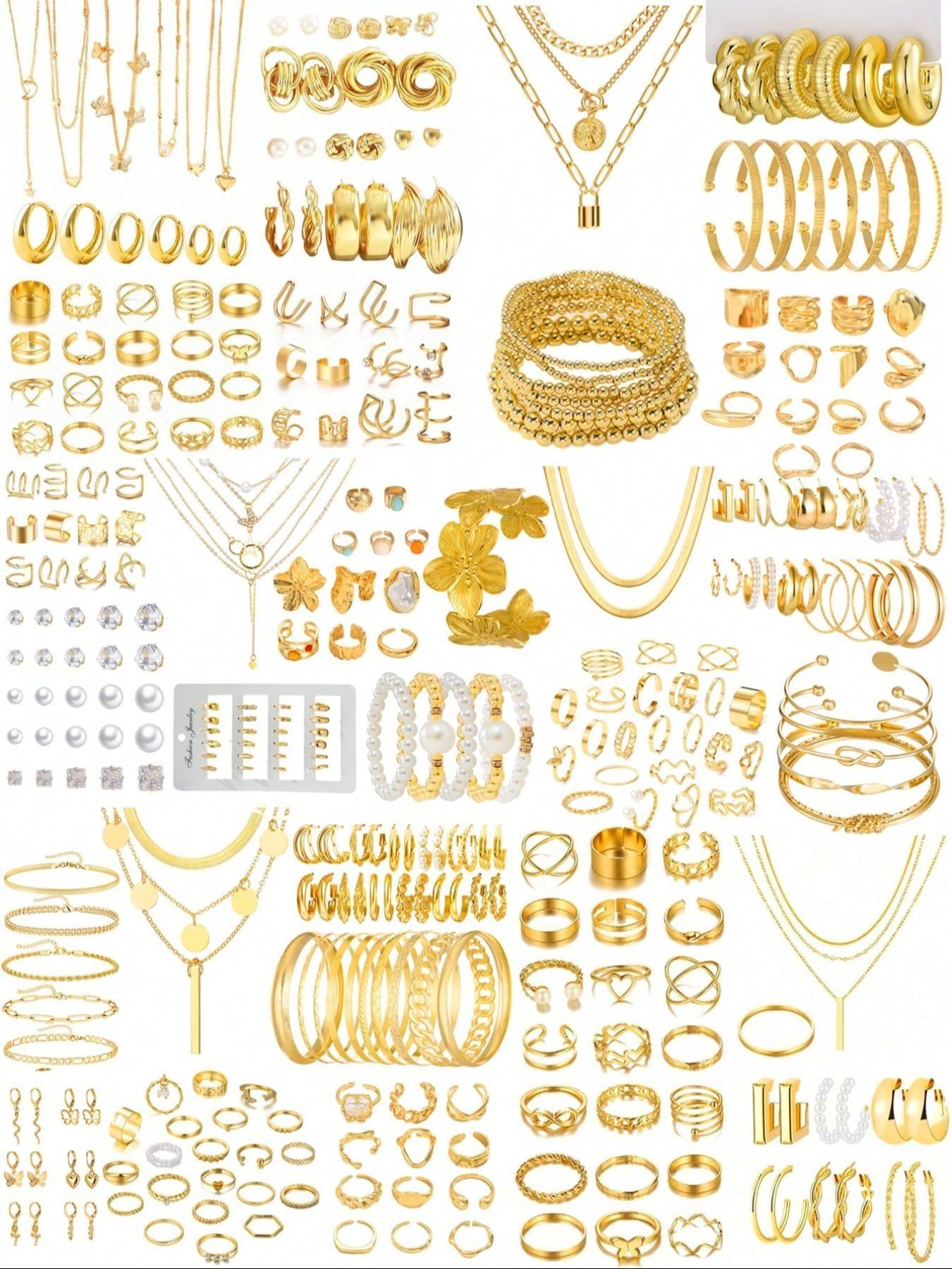 35/42/62/68/86 Pieces Elegant Vintage Fashion Matching Jewelry Set, Featuring Layered Y-Shaped Necklace, Earrings, Rings, Bracelets, Unique Floral & Geometric Designs for Everyday & Party Wear