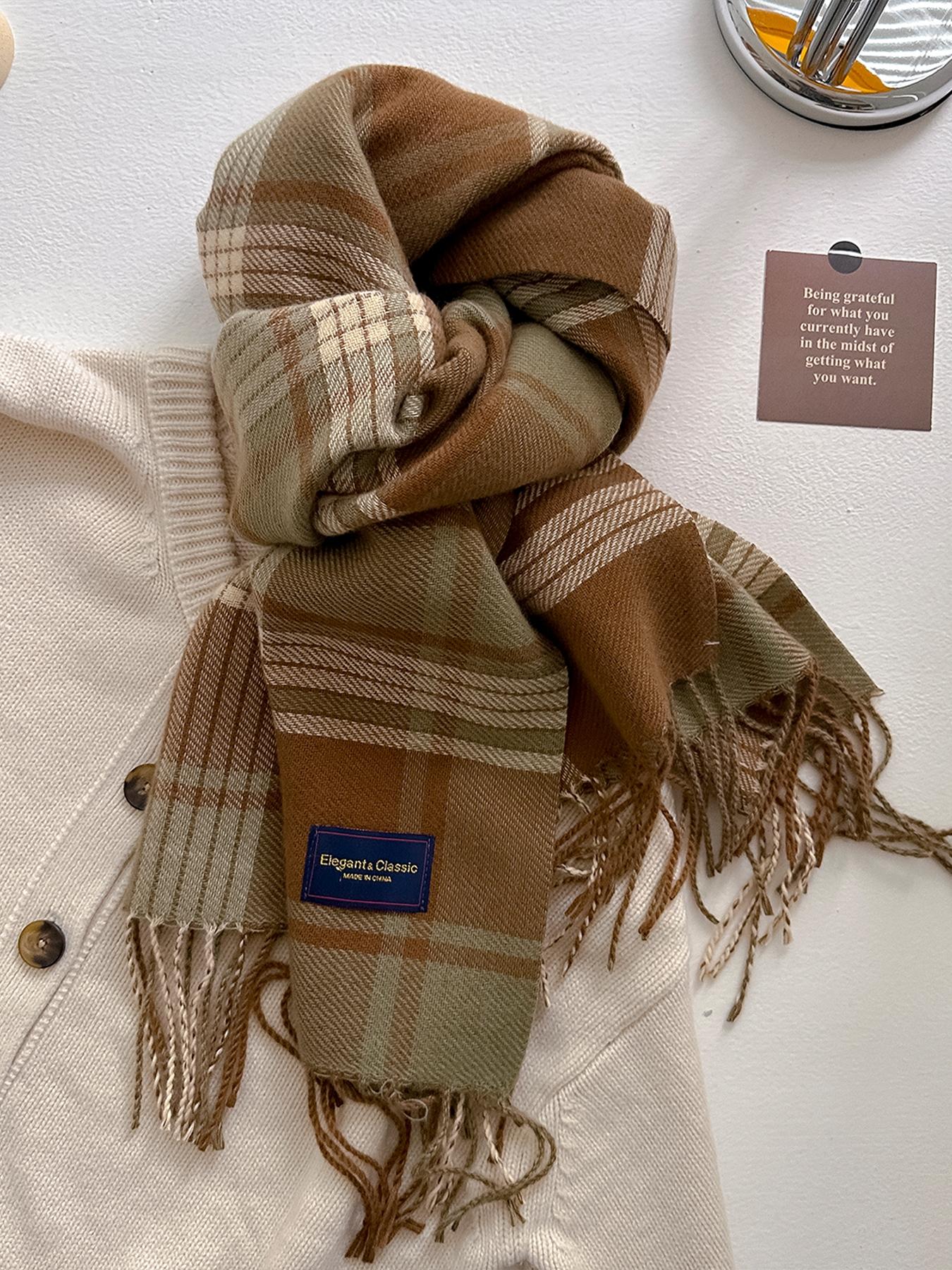 Women's Plaid Scarf Fitted Style, Fall & Winter Casual Fashion Accessory, Perfect for Christmas, Warm Knit Wrap, Checkered Scarf