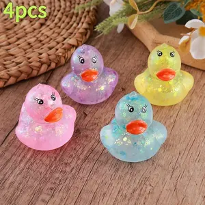 4pcs Cute Duck Malt Sugar Glitter Soft Gel Toy, Stress Relief Fun Gift, Decompression Squeeze, Unique Sensory Game Toy, Squishy Sensory Play, Perfect Holiday Gift for Kids and Adults