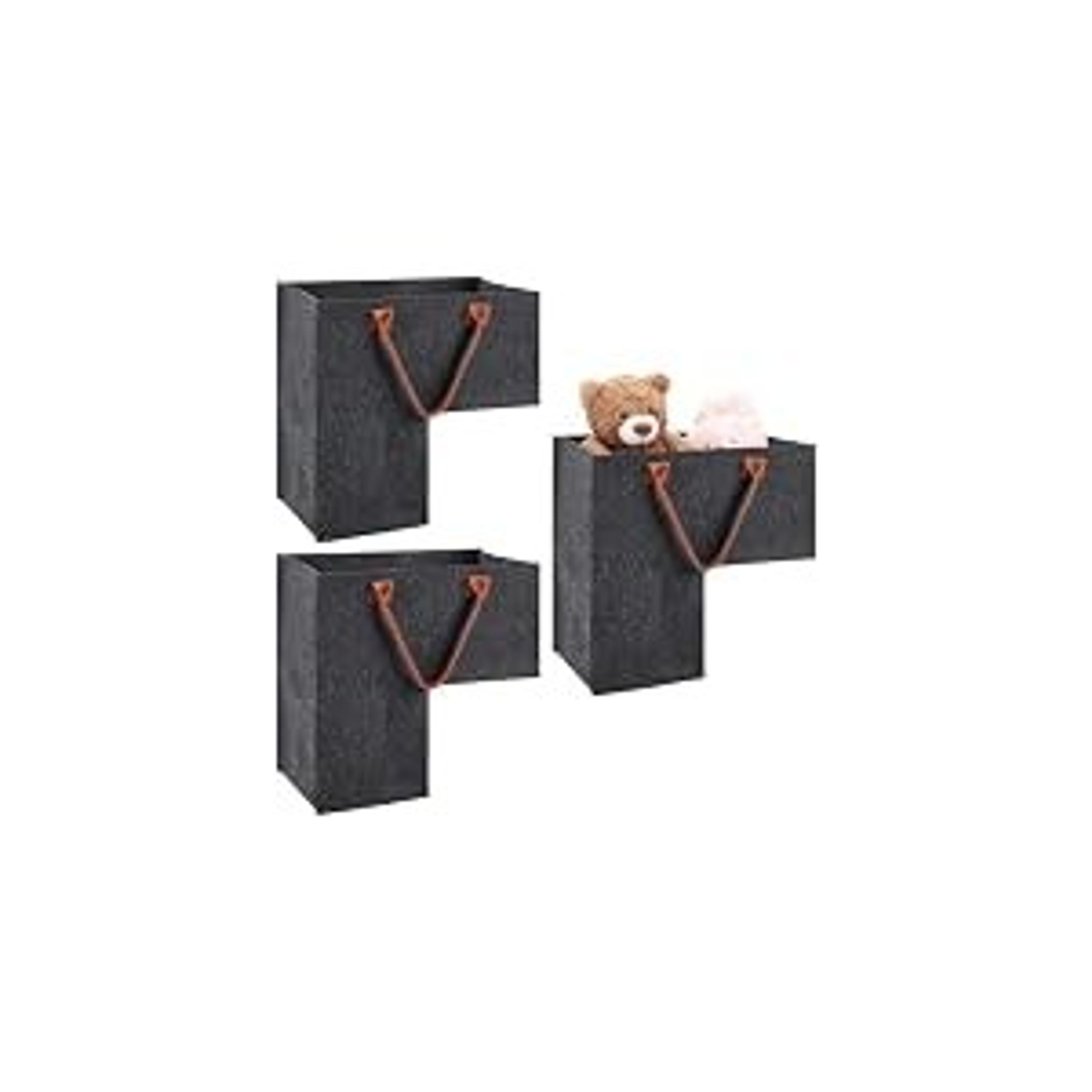 3Pcs Foldable Felt Stair Basket, Stair Step Storage Organizer with Leather Handle, Ideal for Books Clothes Computers Magazines Small Gadgets, Dark Gray
