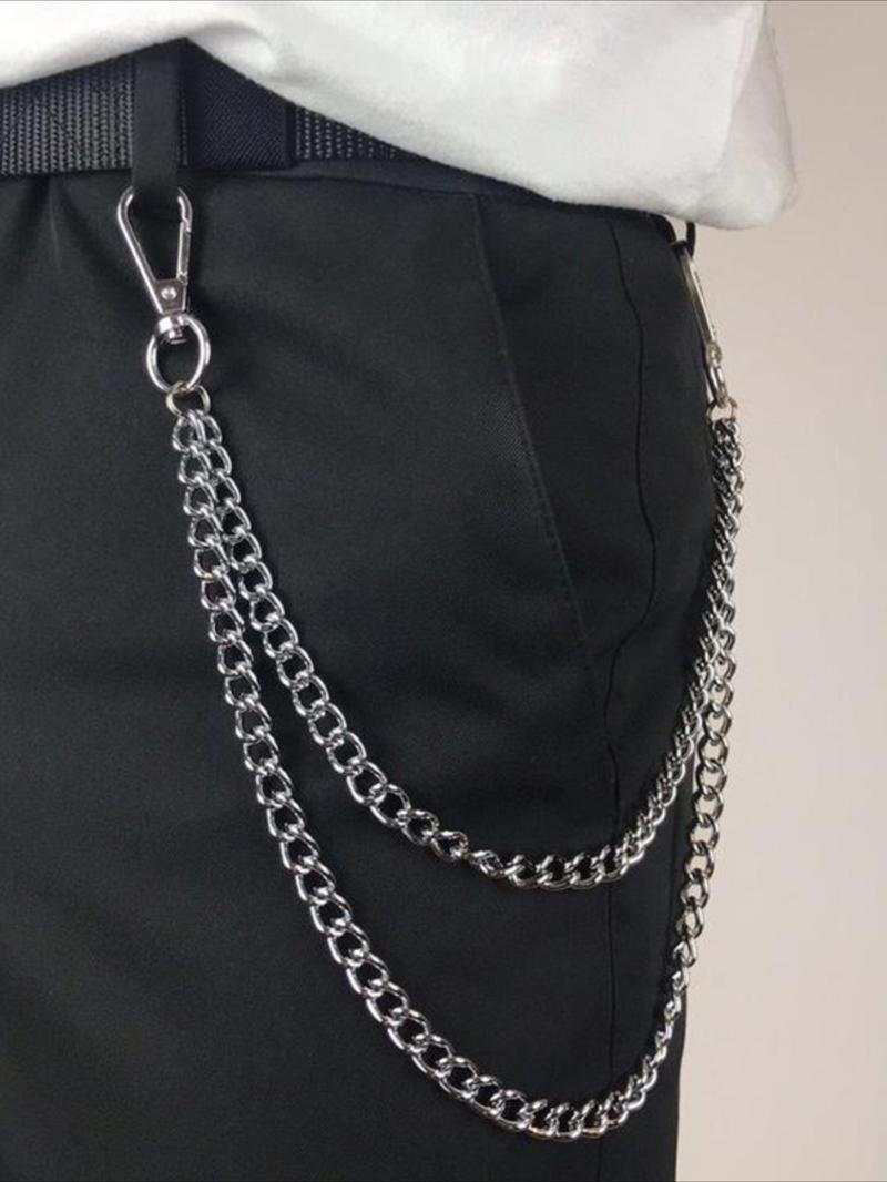 Hiphop Punk Chain Jeans Pants, Fashion Simple Trendy Unisex Personalized Waist Chains, Casual Denim Accessories for Men and Women