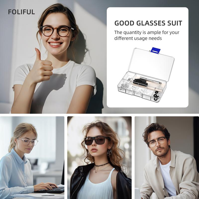 45 Pcs Eyeglasses Anti-Slip Retainer Kits, Includes 6 Air Cushion Nose Pads (Screw-Type) + 12 Anti-Slip Adhesive Nose Pads + 8 Round Ear Grips + 4 Silicone Ear Hook Holders + 4 Temple Tip Sleeves + 1 Cleaning Cloth   Reading Glasses Holder