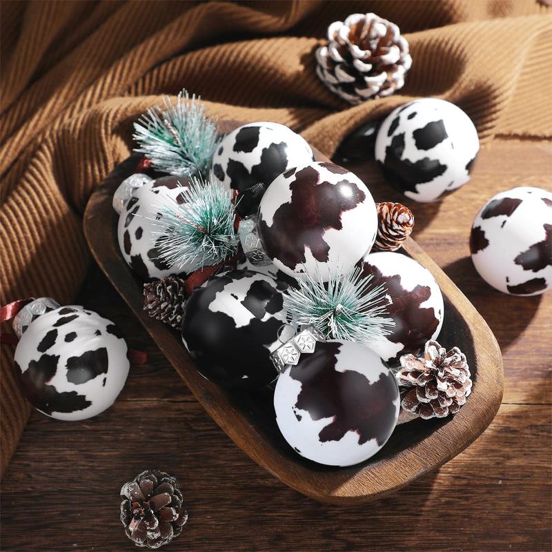 Christmas Clearance Sale Western Cowboy Christmas Ornaments Set Plastic/Plush Cow Print Christmas Balls with Bow, Christmas Decor Cowboy Hat Western Decor Wooden Hanging Decorations for Xmas Tree Farmhouse Country Holiday Party Home Decor Christmas Gifts
