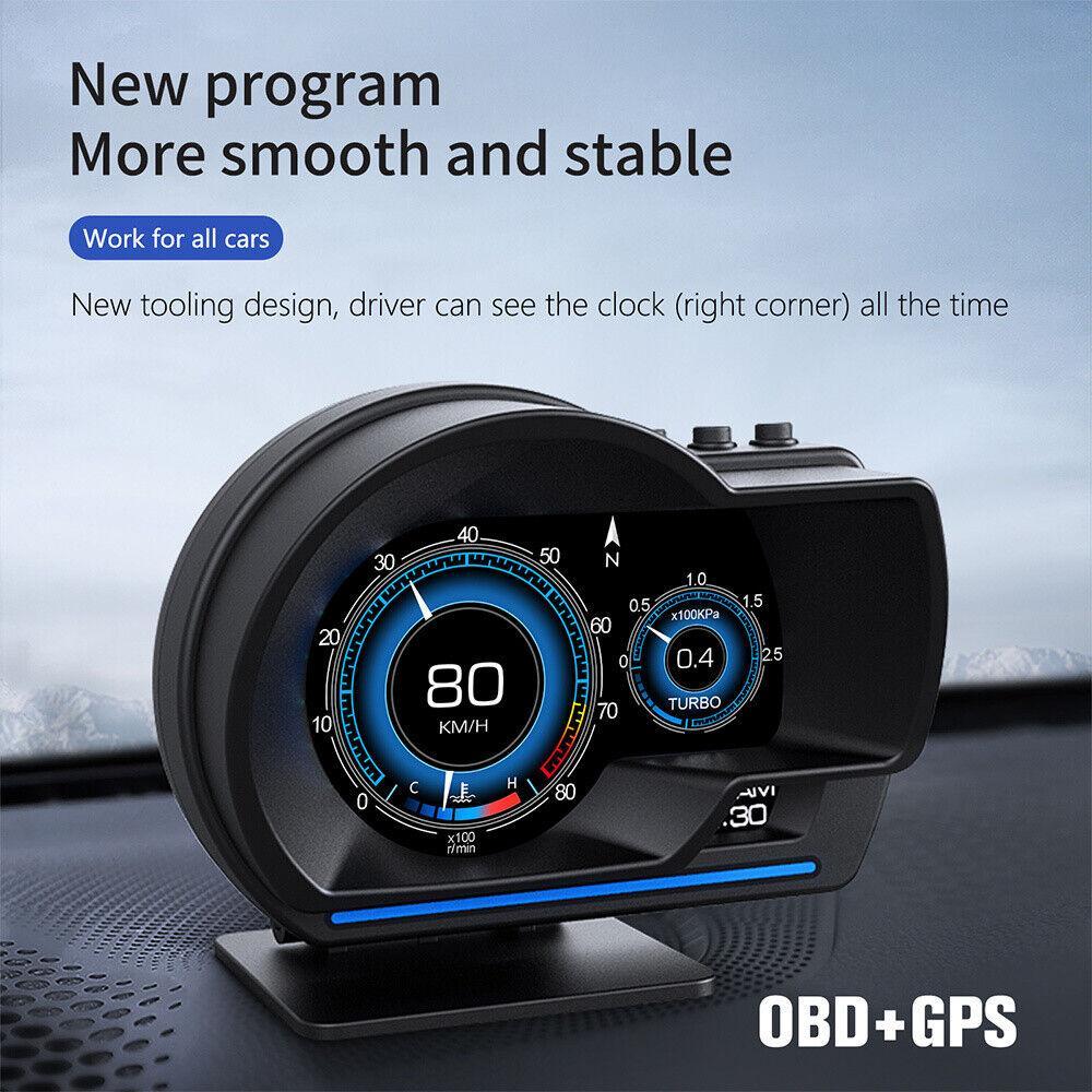 Car OBD2+GPS Head Up Digital Display for OBD2-enabled cars (2008+), KM/H MPH with OBD Multifunctional LCD Ambient Light Multi-Function Display Auto Car Accessories OBD2GPS
