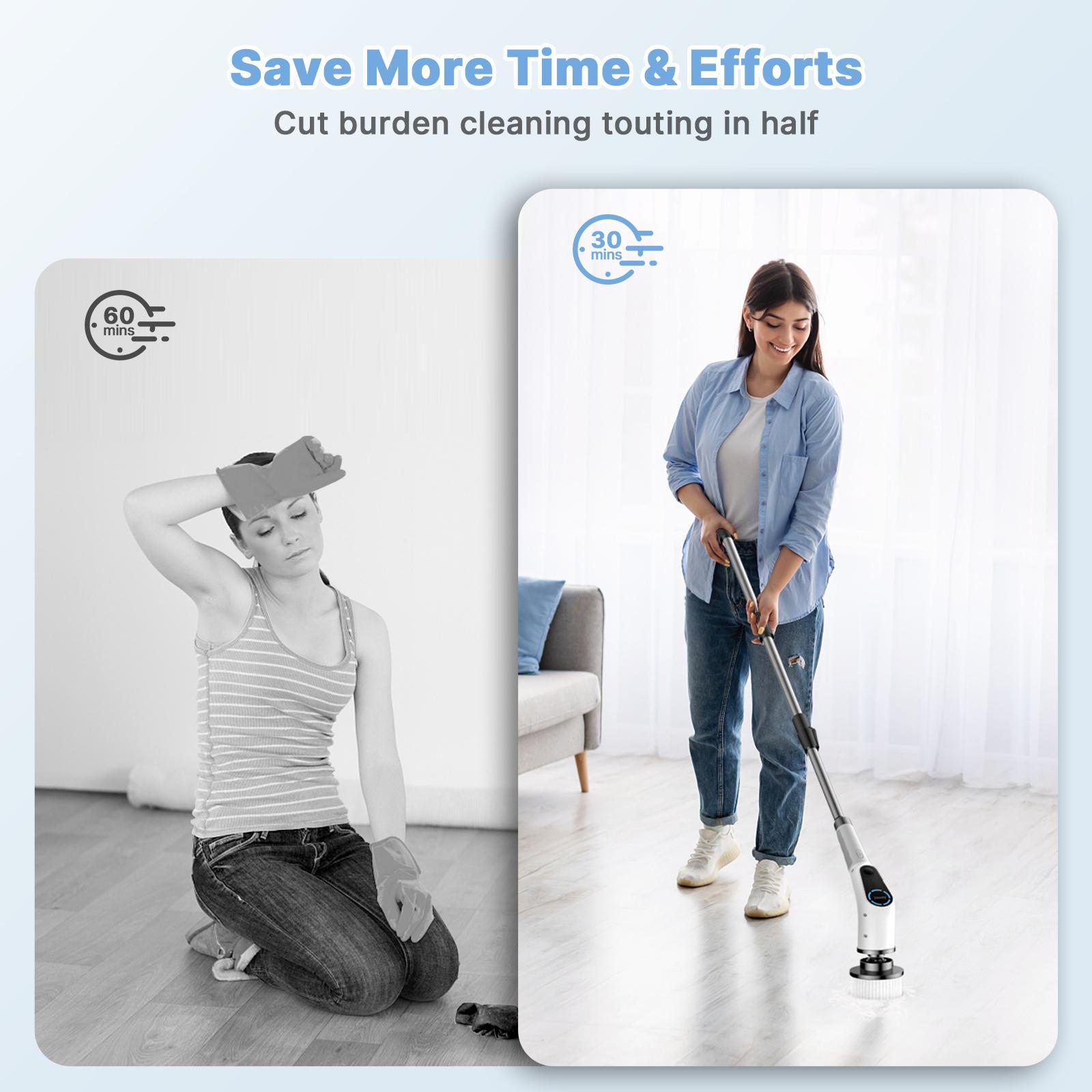 【Dovety】 Electric Spin Scrubber, Cordless Shower Scrubber, Cleaning Brush, with 8 Replaceable Brush Heads and 3 Adjustable Extension Handle, 2 Adjustable Speeds for Bathroom, Kitchen, Tile,  Household Cleaning Supplies ,Portable Durable