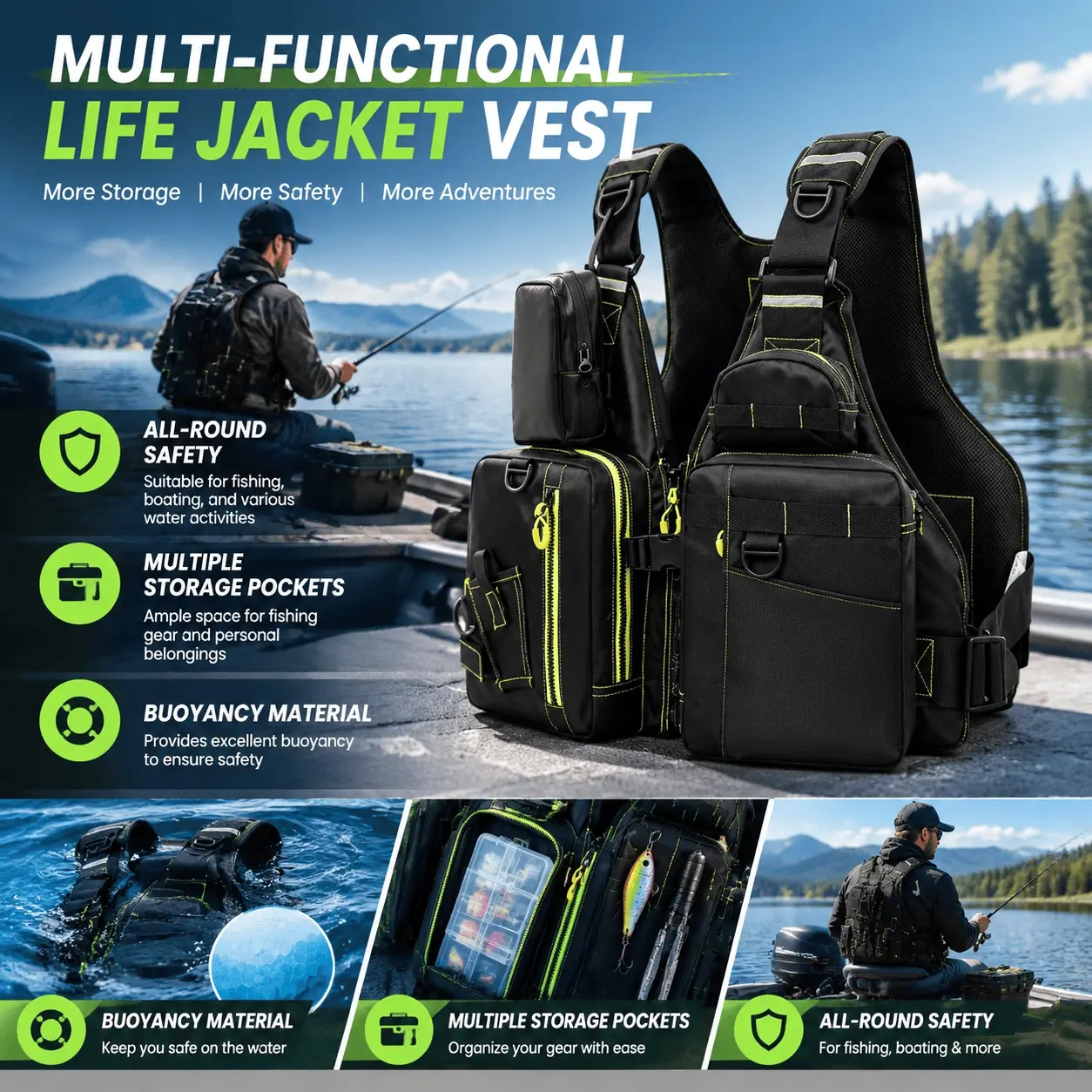One-Piece Lightweight Life Jacket, Designed for Flotation During Water Activities