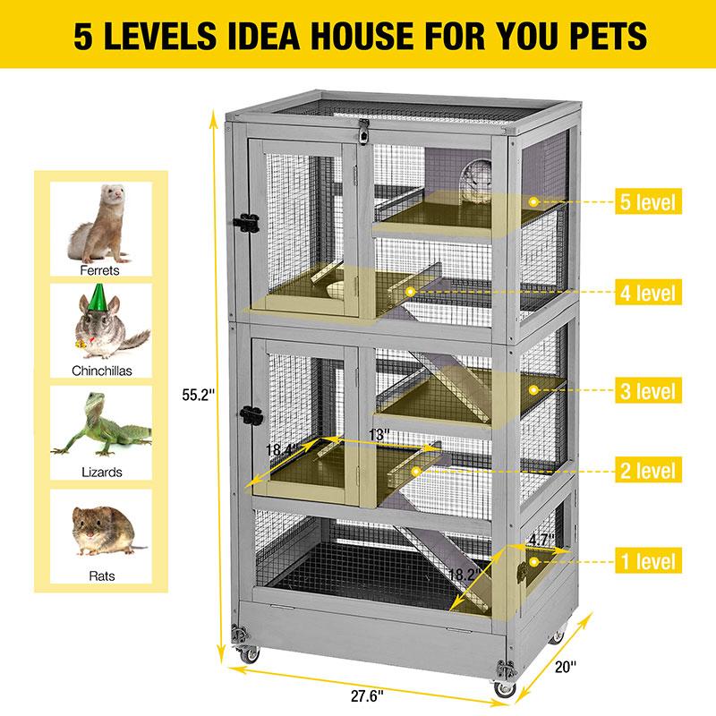Aivituvin-AIR38-1 5 Levels Wooden Chinchilla Ferret Cage | Chew-Resistant Habitat Aivituvin-AIR38-1 5 Levels Wooden Chinchilla Ferret Cage | Chew-Resistant Habitat