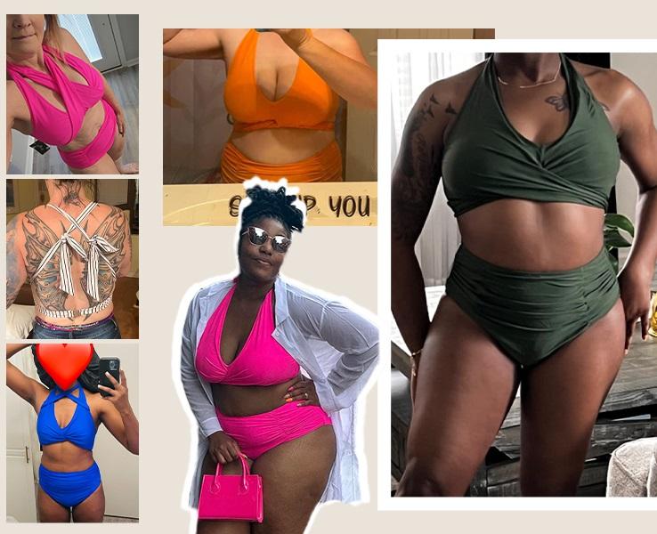 Blooming Jelly Womens Tummy Control Bathing Suits Modest High Waisted Bikini Sets Cute Halter 2 Piece Swim Suit