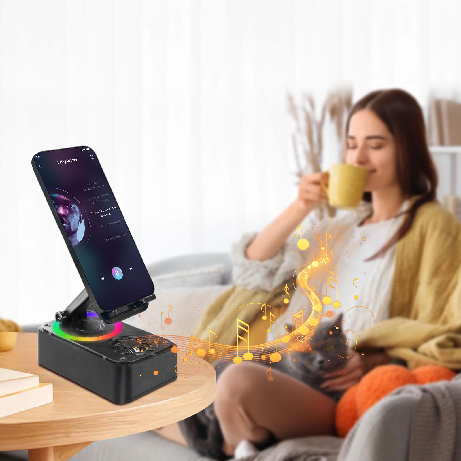 Wireless Audio Bluetooth Speaker, 3-in-1 Cellphone Holder, with USB EmergencyRechargeable (1200mAh), LED Nightlight, 360°Foldable for Phone or Pad, For Home, Car, OutdoorGifts for Friend, Family