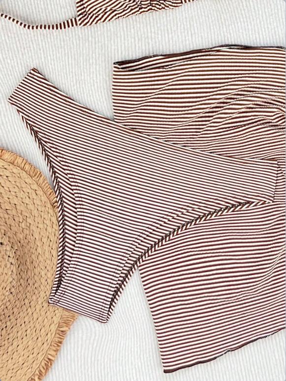 Women's Summer Casual Swimwear Set, Striped Print Bikini and Matching Skirt, 3 Piece Beach, Fitted Style, Perfect for Vacation