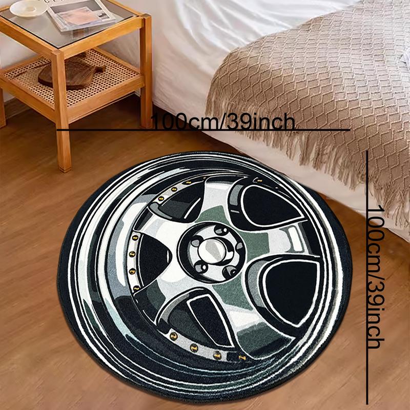 Round Creative Wheel Pattern Carpet, 1 Count Street Style Non-slip Floor Rug Mat, Geometric Pattern Rug, Decorative Carpet for Home Living Room Bedroom