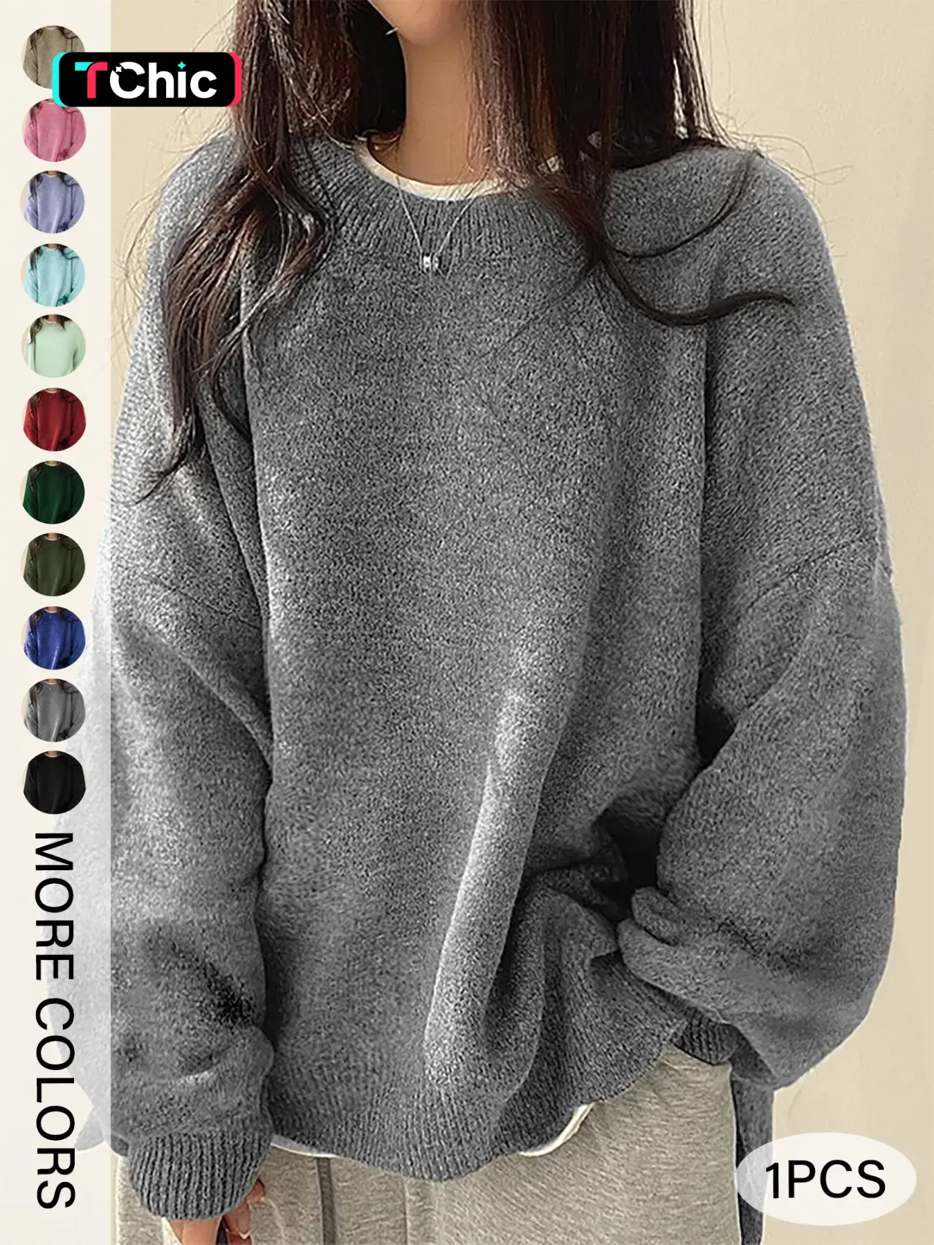 Women's Drop Shoulder Split Hem Sweater, Casual Long Sleeve Round Neck Jumper, Women's Knitwear Top for Fall & Winter, Sweaters for Women