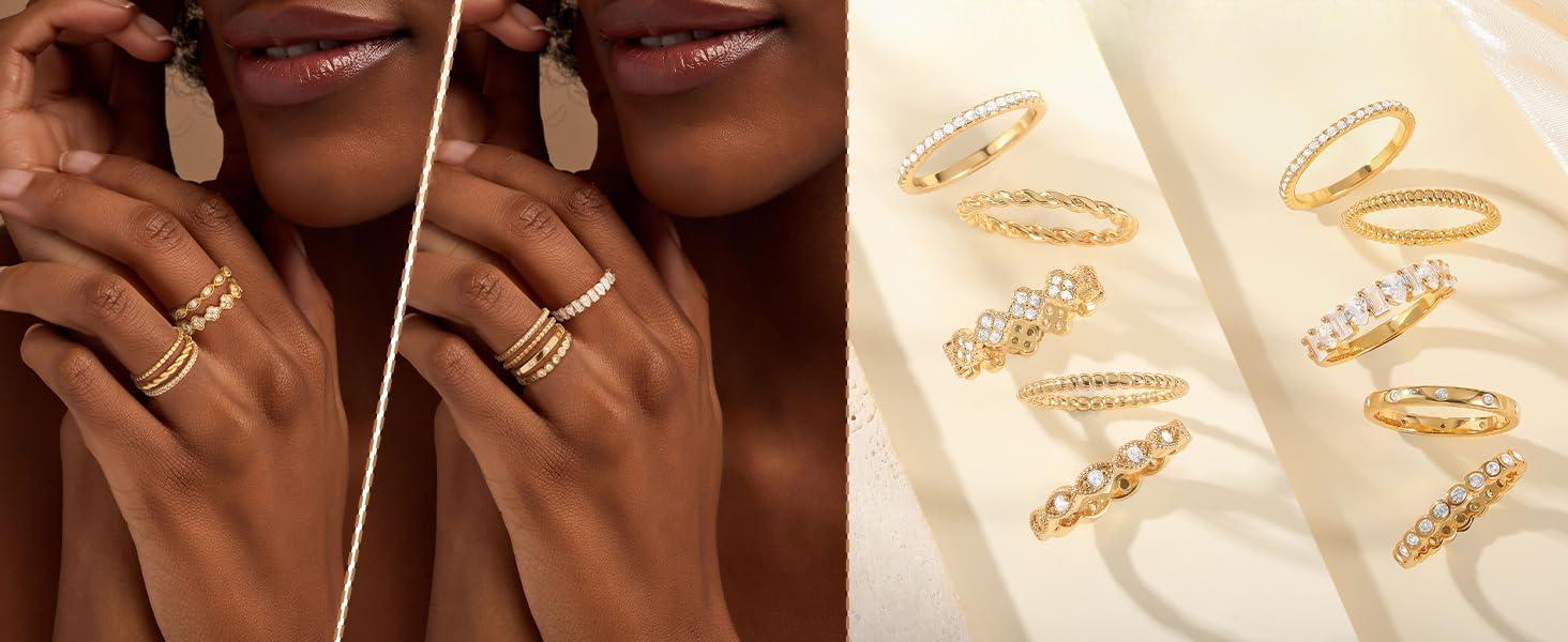 Gold Stackable Rings for Women Non Tarnish 14K Gold Plated Cubic Zirconia Stacking Chunky Eternity Band Rings Dainty Engagement Promise Thumb Rings Gold Wedding Ring Set Jewelry Size 6 7 8 9 10 Gold Stackable Rings for Women Non Tarnish 14K Gold Plated Cubic Zirconia Stacking Chunky Eternity Band Rings Dainty Engagement Promise Thumb Rings Gold Wedding Ring Set Jewelry Size 6 7 8 9 10