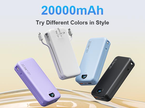 Summerwins 20000mAh Portable Power Bank - Compact, 22.5W Max Fast Charging, Built-in Wall Charger, Foldable AC Plug, Built-in Cable for iPhone 15 Series, Galaxy, USB-C Android Smartphones, Devices, Travel Use detail 8