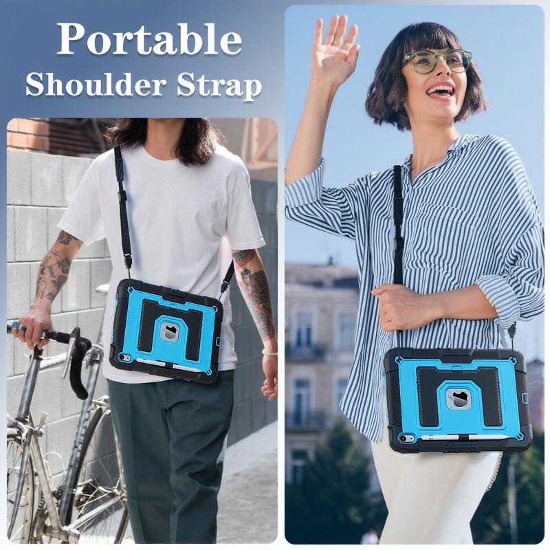 SPALLO for iPad Air 7th/6th Generation M3/M2 11-Inch 2025/2024,Kids Friendly iPad 11th/10th/9th/8th 2022/2021/2020 with Shoulder Strap/Pencil Holder,Heavy Duty Protection Shockproof Cover for i Pad Mini (A17pro) 7th/6th Gen 8.3"- Black+Blue
