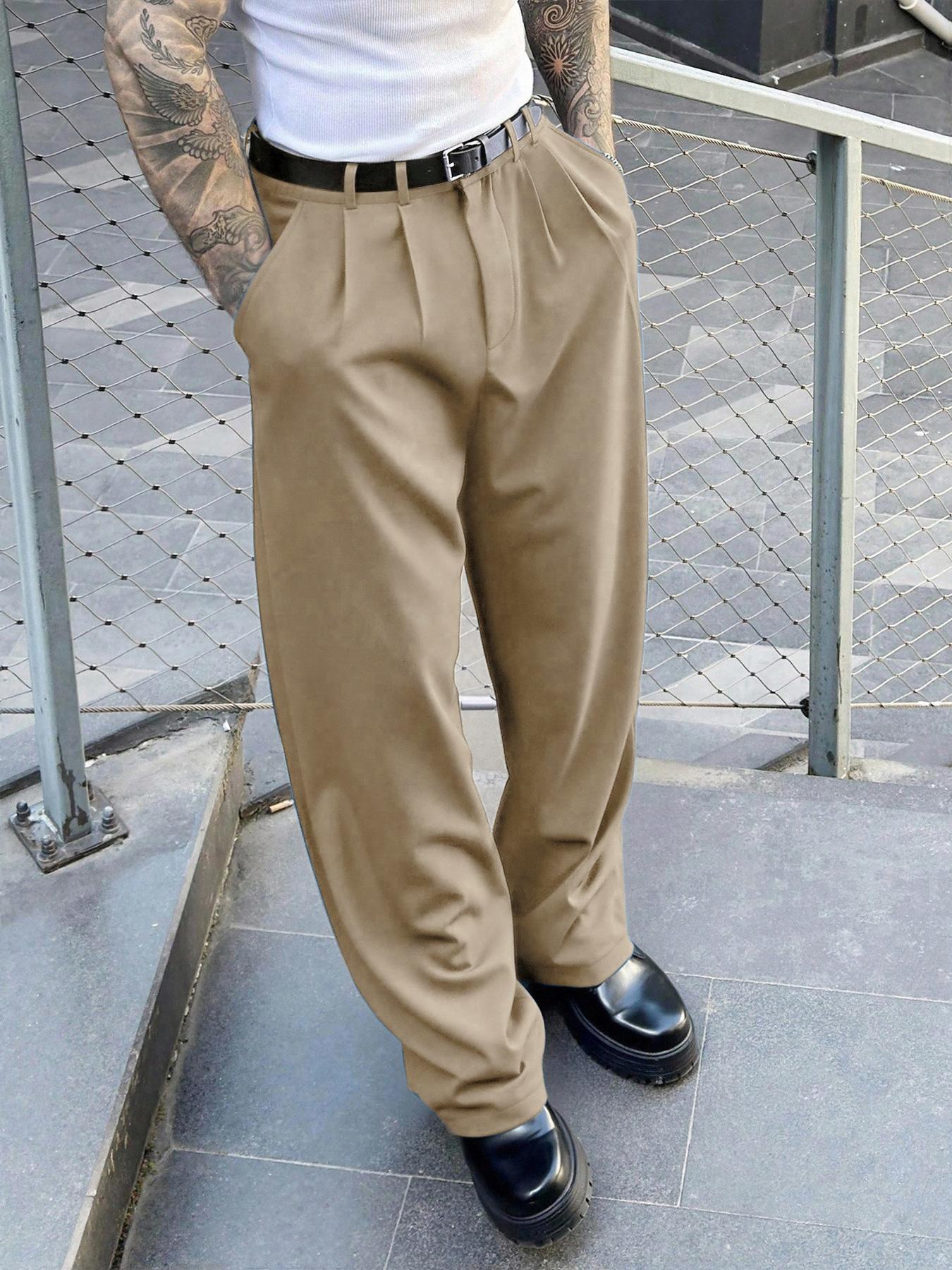 Men's Fashion Loose Fit Dress Pants Casual Solid Color Formal Suit Pants Elegant Wide Leg Elastic Waist Draping Effect Commuting Pants Work Life Clubwear Plain Flat-Front Business Office Pants