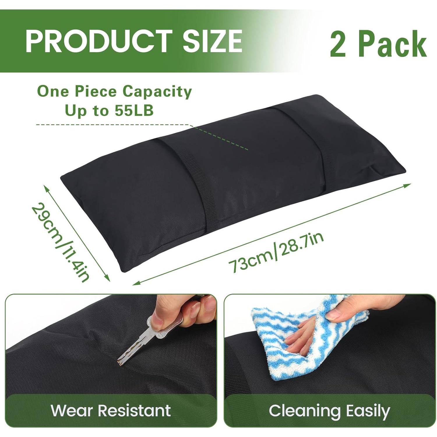 Umbrella Base Weights Sand Bags, 2 x 55LBS Fillable Sandbags for Outdoor Umbrella Stands, Cantilever Umbrellas, Trampolines, Patio Furniture, Garden Backyard Poolside Accessories Black (Without Sand)