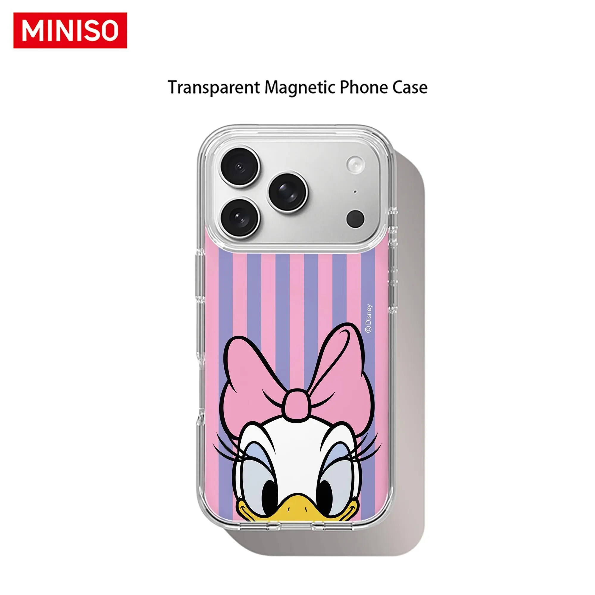 Disney Daisy Duck Peekaboo Pink & Purple Stripe Design Phone Case Transparent Magnetic Shockproof case suitable for iphone 17 Pro Max/17 Pro/17 Air/17/16/15/14/13/12/11 Series