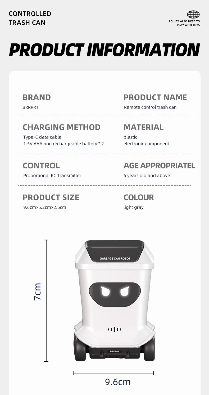 BRRRRT Mini Remote-Controlled Trash Can, Full-Scale Remote-Controlled Proportional Toy Set with Lights, Suitable for Adults, Children, Boys, and Girls, Remote-Controlled Trash Can Speed RC, Children's Christmas Gift.