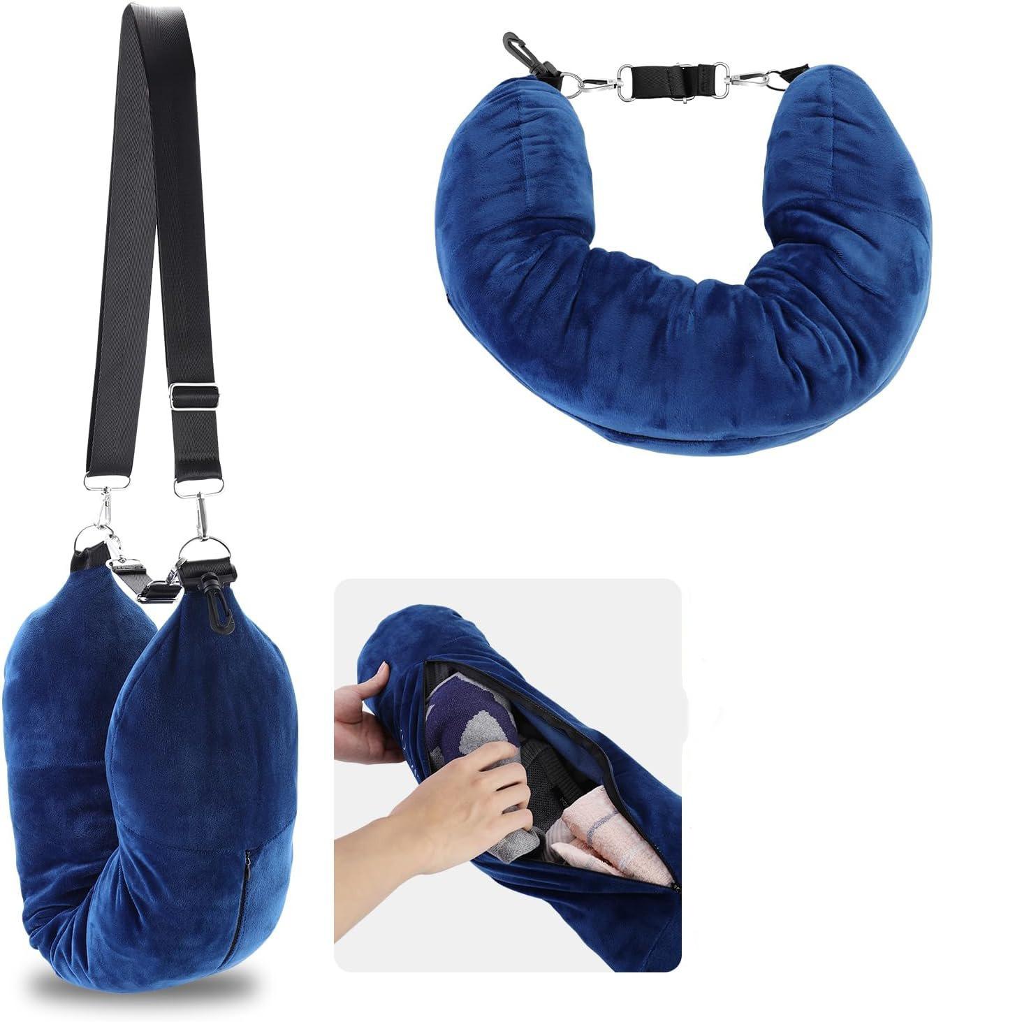 Travel Neck Pillow for Airplane with Fillable Clothing Space, Multi-Functional Plush U-Shaped Travel Pillow, Comfortable Support for Journeys, Travel Neck Cushion