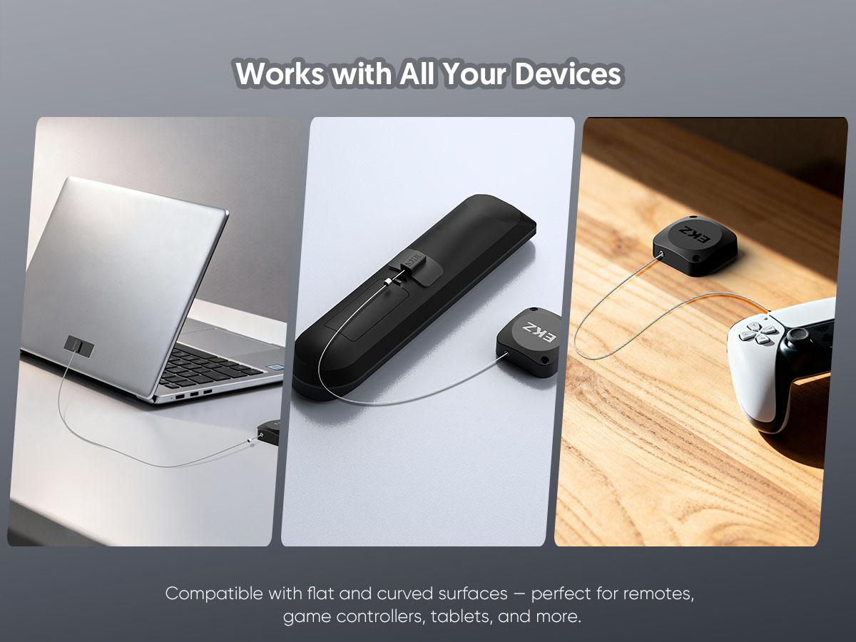 EKZ 8ft Retractable Remote Control Cable Tether Lock - Anti-Loss Security Lanyard with Adjustable Locking Leash Length Clasp for Game Controllers, Tablets, Home, Office, Showroom – 2 Pack