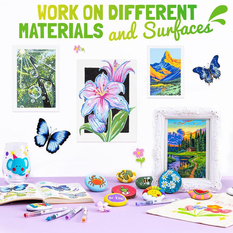 Acrylic Paint Markers Brush Tip,Automatic Ink Control Acrylic Paint Pens,No Bleed & Good Coverage Acrylic Markers for Coloring Books,Rock Painting,Canvas,Ceramic,Wood - LET'S RESIN